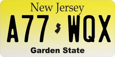 NJ license plate A77WQX
