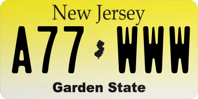 NJ license plate A77WWW