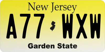 NJ license plate A77WXW