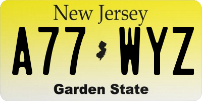 NJ license plate A77WYZ
