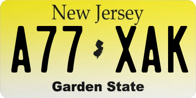 NJ license plate A77XAK