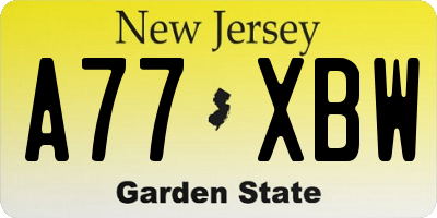 NJ license plate A77XBW
