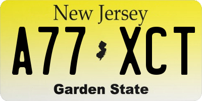 NJ license plate A77XCT