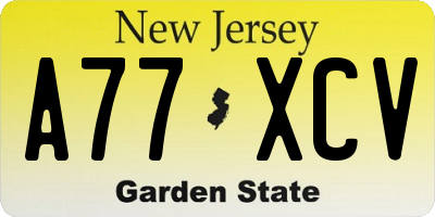 NJ license plate A77XCV