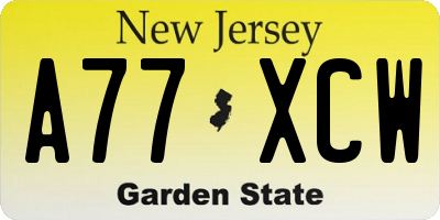 NJ license plate A77XCW