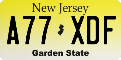 NJ license plate A77XDF