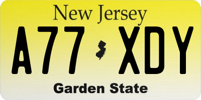 NJ license plate A77XDY