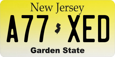NJ license plate A77XED
