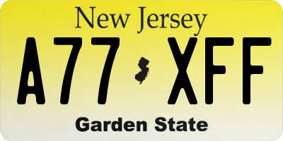 NJ license plate A77XFF