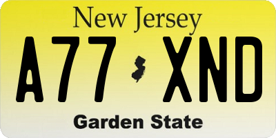 NJ license plate A77XND