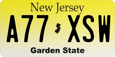 NJ license plate A77XSW