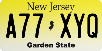 NJ license plate A77XYQ