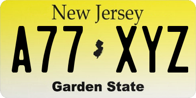 NJ license plate A77XYZ