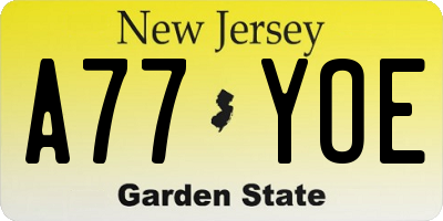 NJ license plate A77YOE