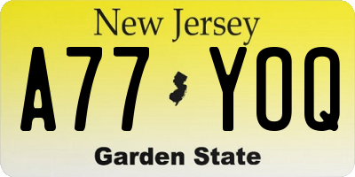 NJ license plate A77YOQ