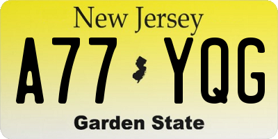 NJ license plate A77YQG