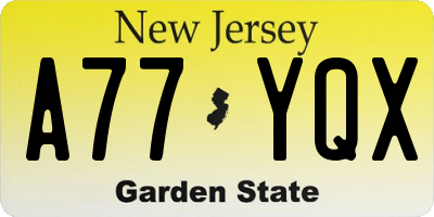 NJ license plate A77YQX