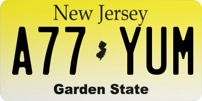 NJ license plate A77YUM