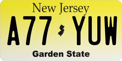 NJ license plate A77YUW