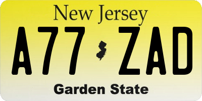 NJ license plate A77ZAD