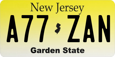 NJ license plate A77ZAN