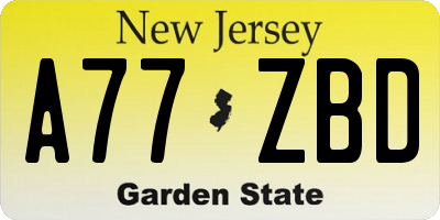 NJ license plate A77ZBD