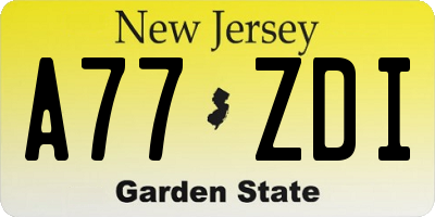 NJ license plate A77ZDI