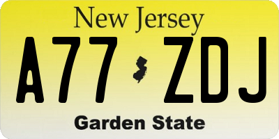 NJ license plate A77ZDJ