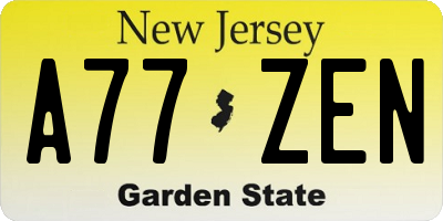 NJ license plate A77ZEN