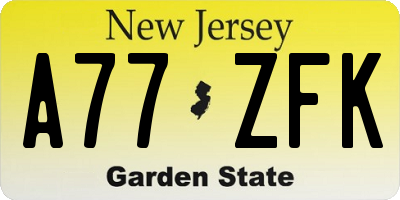 NJ license plate A77ZFK