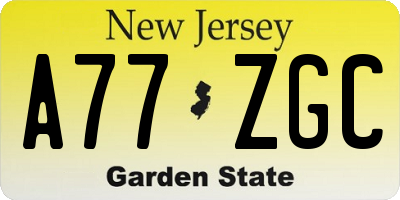 NJ license plate A77ZGC