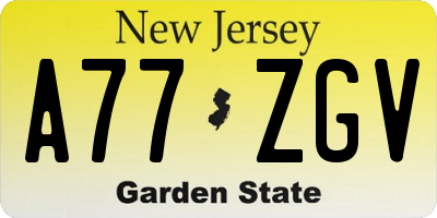 NJ license plate A77ZGV