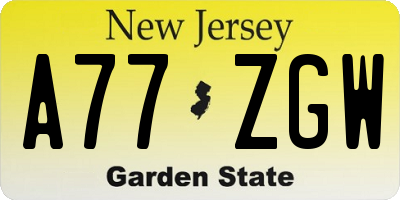 NJ license plate A77ZGW