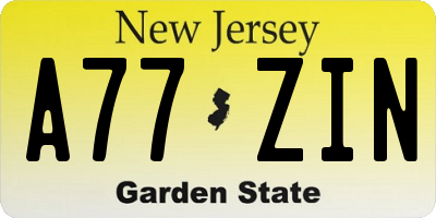 NJ license plate A77ZIN