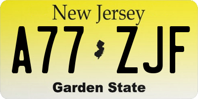 NJ license plate A77ZJF