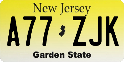 NJ license plate A77ZJK