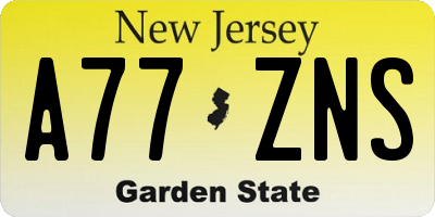 NJ license plate A77ZNS