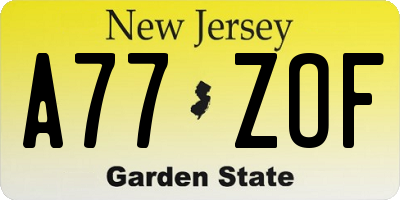 NJ license plate A77ZOF