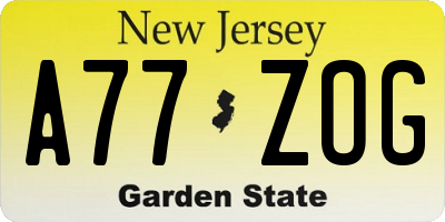 NJ license plate A77ZOG