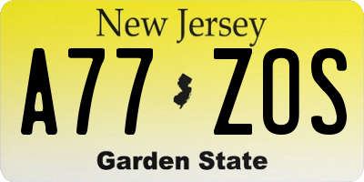 NJ license plate A77ZOS