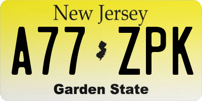 NJ license plate A77ZPK