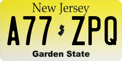 NJ license plate A77ZPQ