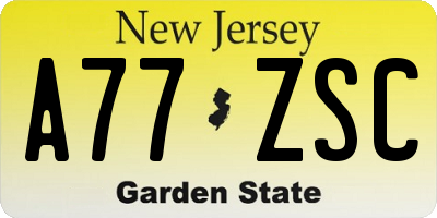 NJ license plate A77ZSC