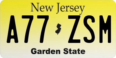 NJ license plate A77ZSM