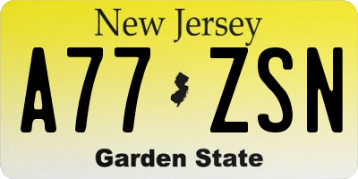 NJ license plate A77ZSN
