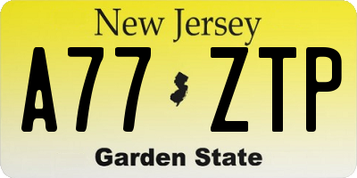 NJ license plate A77ZTP