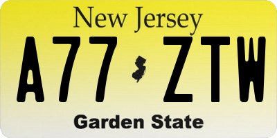 NJ license plate A77ZTW