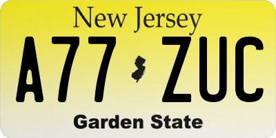 NJ license plate A77ZUC