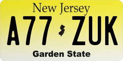 NJ license plate A77ZUK