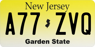 NJ license plate A77ZVQ
